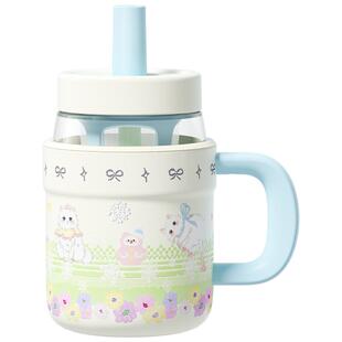 万兀马克杯不锈钢玻璃内胆保温杯高颜值两用吸管杯办公室喝水杯子