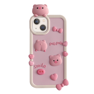 卡通硅胶立体趴趴粉猪适用iphone16ProMax苹果13手机壳15promax新款少女心12蝴蝶结可爱链条女14pro保护套软