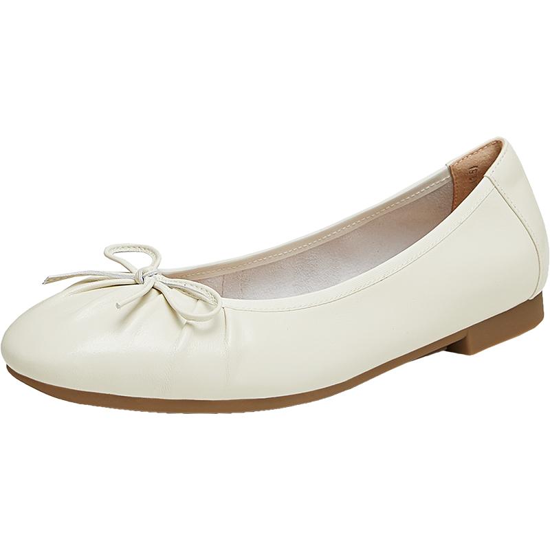 Tata他她法式气质单鞋女平底浅口晚晚鞋豆豆鞋2024春新款YFE01AQ4