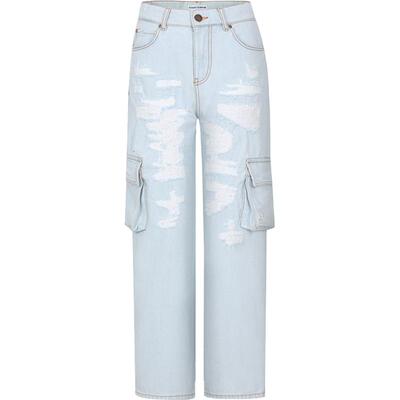 休闲浅色直筒中腰牛仔裤