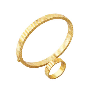 LOVE表带条纹手镯金属优雅轻奢戒指套装高级感情侣对戒网红白金色