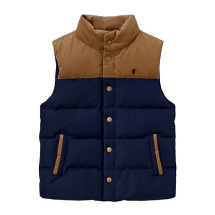 POLOWALK童装男童羽绒马甲2025秋冬新品撞色中大童无袖加绒背心