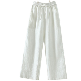 莲子高端纯亚麻春秋2025女新款夏棉麻苎麻薄九分阔腿白长裤麻裤子