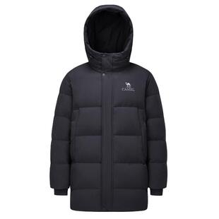 骆驼男装中长款羽绒服男款黑色秋冬户外防风加厚保暖拒水工装外套