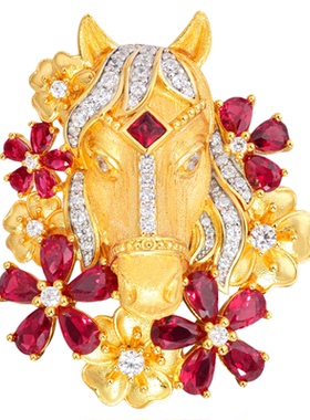 VISING珠宝培育红宝石【赤焰追风】黄金色马戒指马年礼物S925