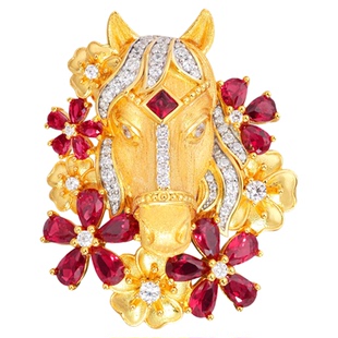 VISING珠宝培育红宝石【赤焰追风】黄金色马戒指马年礼物S925