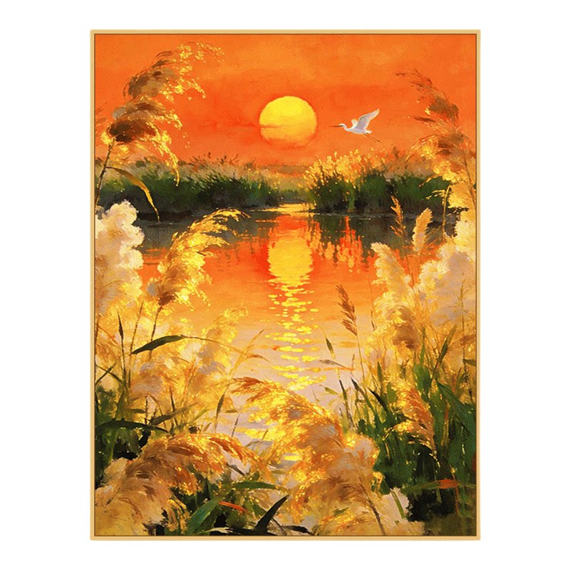 湖光芦苇DIY数字油画轻奢客厅