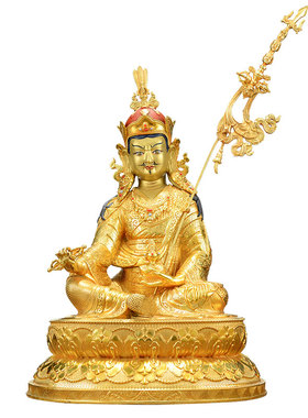 全鎏金莲花生大士铜像装饰品摆件