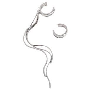 简约不对称耳圈耳骨夹个性闪锆流苏无耳洞耳夹清冷风气质女耳饰