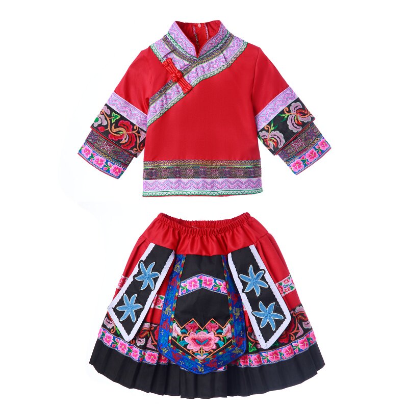广西壮族三月三少数民族服装儿童演出服苗族彝族土家族舞蹈表演服