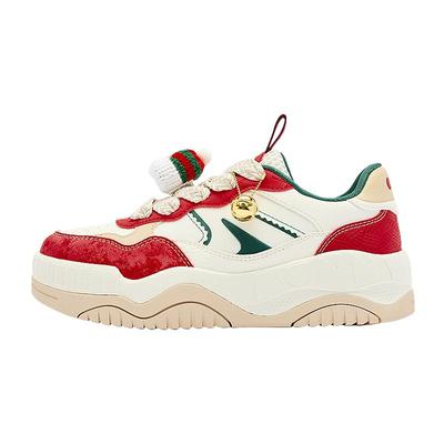 乔丹新年红色面包鞋2025年冬新款女款运动板鞋软厚底增高百搭圣诞