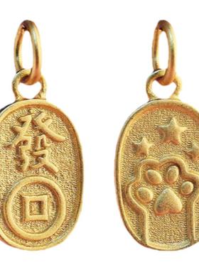 S925纯银古法镀金色招财小猫爪