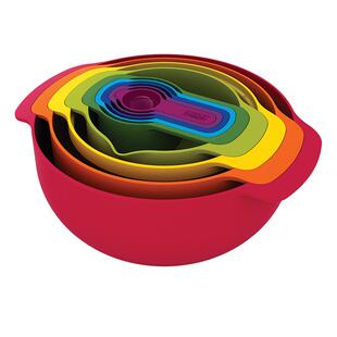 英国JosephJoseph彩虹套碗盆量勺九件套烘焙工具沥水洗菜篮 40080