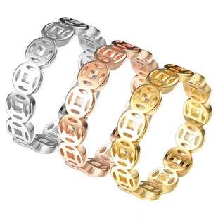 钱多多钛钢戒指铜钱女男士情侣食指对戒小众设计轻奢高级感不掉色