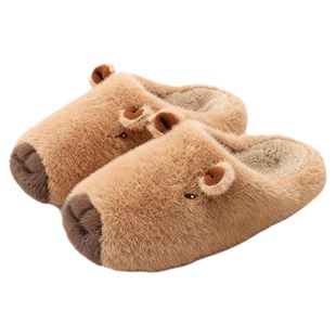 朴西新款女士卡皮巴拉棉拖鞋冬季保暖居家防滑静音舒适情侣棉拖男