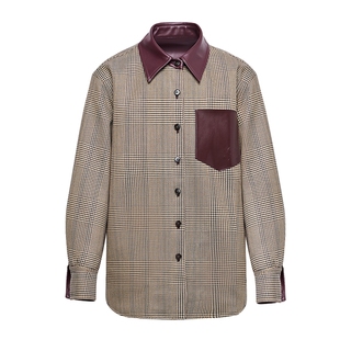 【两面穿】商场同款LILY2025新款女装含羊毛格纹PU皮衬衫式外套