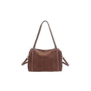 秋冬麂皮波士顿枕头包女大容量通勤保龄球包真皮单肩腋下托特包包