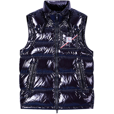 刺绣立领亮面无袖马甲背心羽绒服