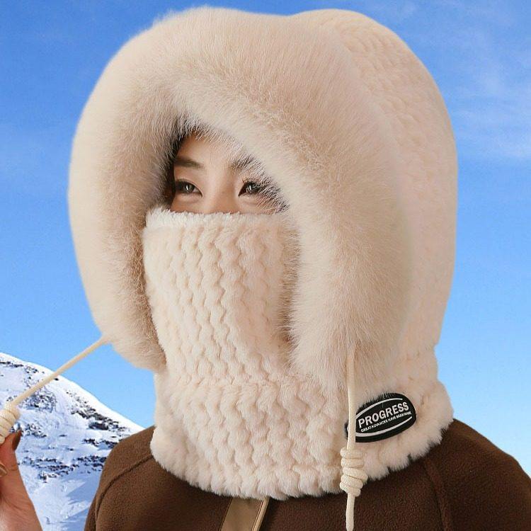 帽子围巾口罩三件套女防风帽冬季骑车防寒加厚保暖围脖帽面罩一体