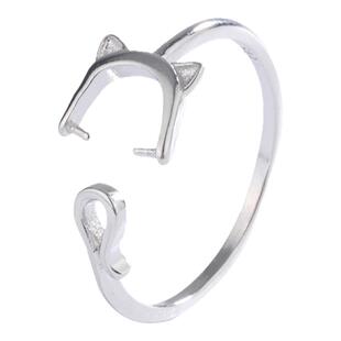 庭祥凯S925纯银猫咪戒指空托女戒托空托镶嵌绿松石蜜蜡戒指托纯银