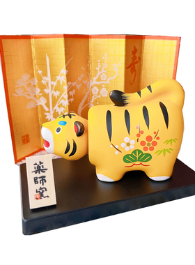 药师窑陶制锦彩招福晃头虎摆件