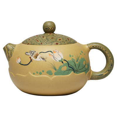 尊壶宜兴泥绘莲花西施紫砂壶