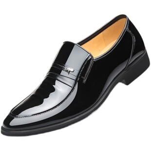 蜻蜓牌皮鞋男真皮商务休闲黑色内增高亮面秋季亮皮青年小码37男鞋