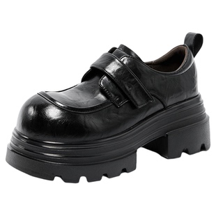 Lee Cooper复古乐福鞋女款2025新款秋冬厚底增高低帮休闲黑色皮鞋