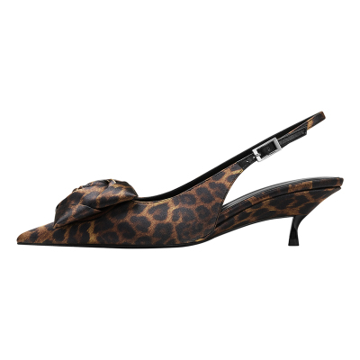 烫沙丁缎豹纹雅痞社交女鞋