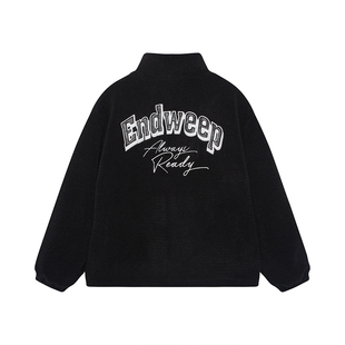 Endweep 贴皮绣logo仿羊羔绒外套秋季男女高级感美式国潮情侣上衣