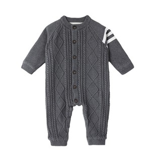 Oak mont婴儿针织连体衣宝宝秋冬衣服满月红色毛衣加绒加厚周岁服