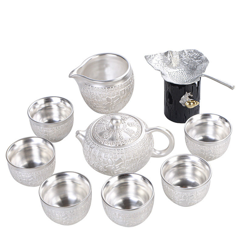 茶具套装纯手工鎏银百福龙凤