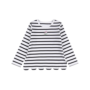 千趣会童装25春秋款儿童上衣花朵刺绣下摆花边甜美女童长袖T恤