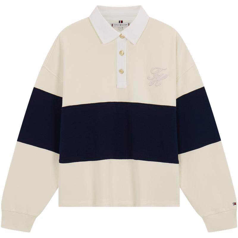 Tommy女装刺绣宽松POLO领卫衣