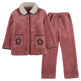 2025秋冬季加厚珊瑚绒睡衣女冬加绒套装开衫大码女士冬天家居服