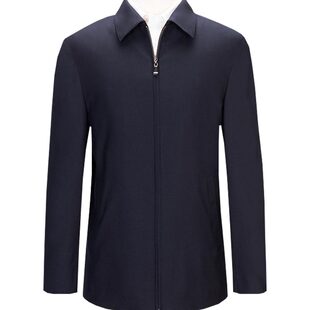 鼎铜羊毛夹克男翻领爸爸羊绒桑蚕丝外套精纺春秋中年薄款男士行政