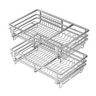 百悍拉篮厨房橱柜双层抽屉式304不锈钢碗篮内置碗碟收纳篮调味篮