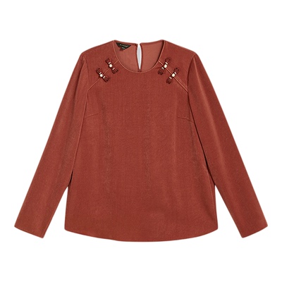 YINER音儿女装冬季新中式春日色系肌理感提花圆领盘扣H型衬衫