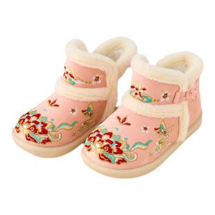 女童汉服棉鞋冬季儿童加绒加厚古风绣花鞋宝宝保暖新年红色古装鞋