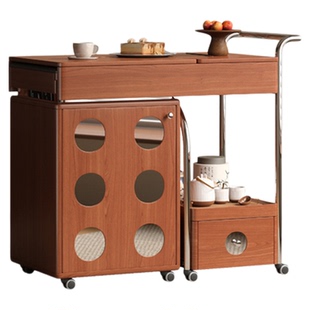 木小咖 居野实木书桌带泡茶烧水多功能茶台桌可移动伸缩茶水柜