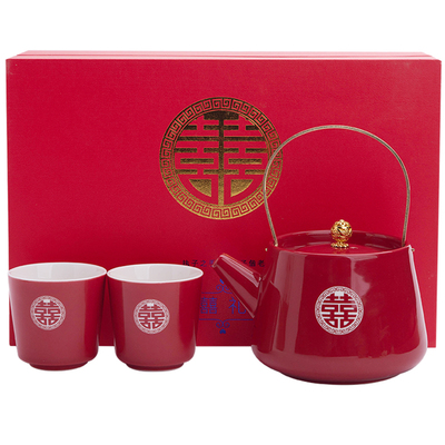 结婚茶具套装茶壶敬茶杯改口茶杯双喜陪嫁套装新人送礼订婚礼物