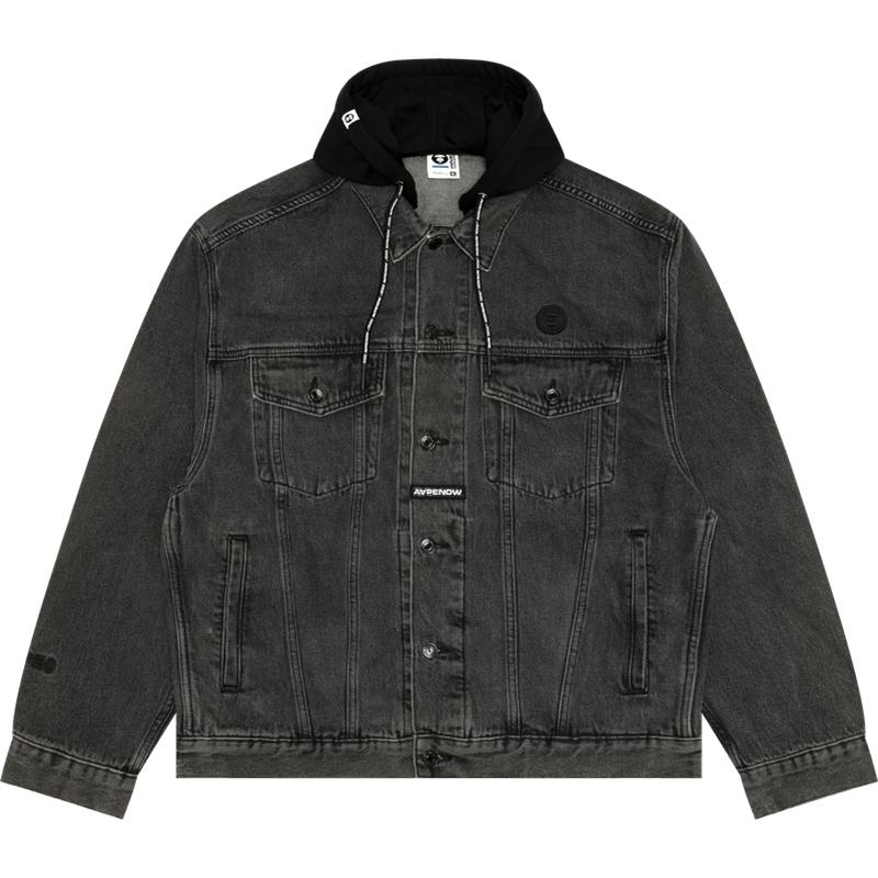 Aape男装春秋可拆卸帽猿人徽章潮流水洗做旧牛仔夹克外套7700XXN