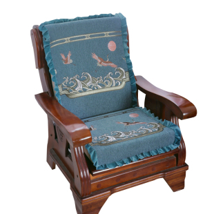 冬季新中式实木沙发垫带靠背一体老式春秋椅海绵坐垫子靠垫带裙边