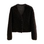 韩系慵懒感 V领100%绵羊毛冬季羊剪绒皮毛一体皮草上衣毛毛外套女