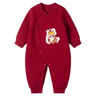 考拉蒂尔宝宝红色连体衣秋冬保暖夹棉哈衣外穿喜庆新年拜年过年服