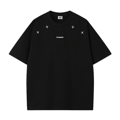 STA旗舰店美式潮牌小众设计感短袖t恤男女重磅纯棉宽松黑色上衣