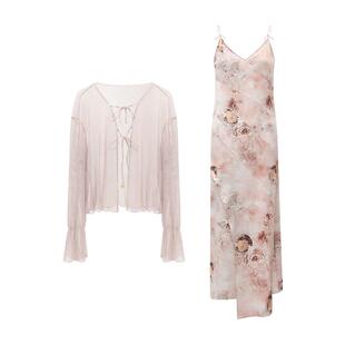 COCOBELLA夏日视觉降温穿搭缎面吊带裙细闪小开衫两件套套装FT127