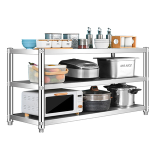 落地收纳多功能三层不锈钢厨房置物架微波炉储物烤箱家用货柜架子