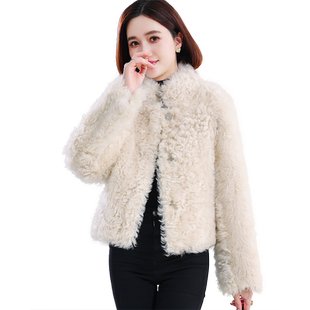 羊皮毛一体外套女短款2025冬新托斯卡纳卷羔羊毛羊剪绒真皮草大衣