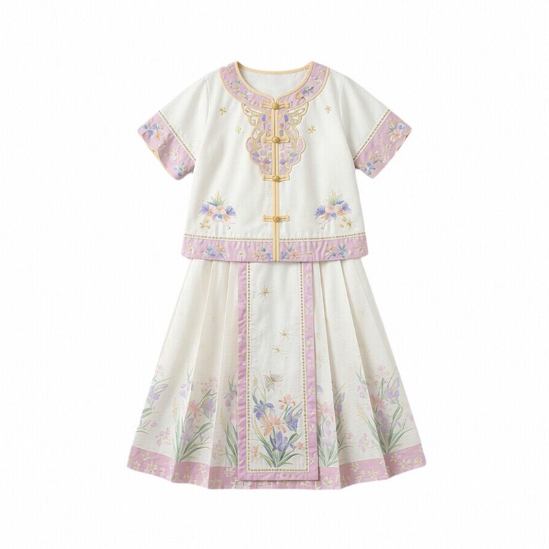 格格服女童汉服夏季薄款清朝宫廷风新中式马面裙套装古装日常可穿